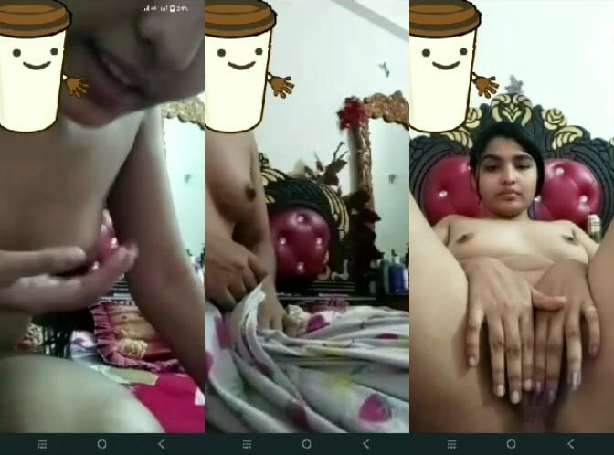 Horny teen lesbian girl’s hot selfie of fingering her pussy