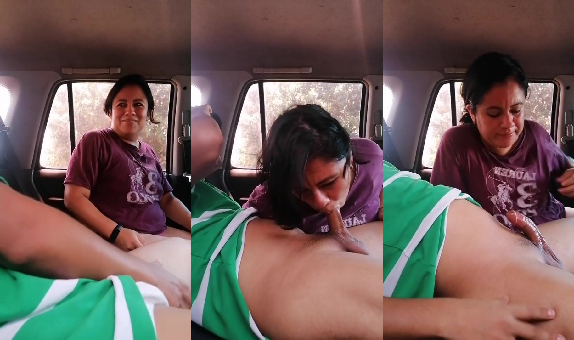 Horny Aunty sucks a young man’s big dick in a car