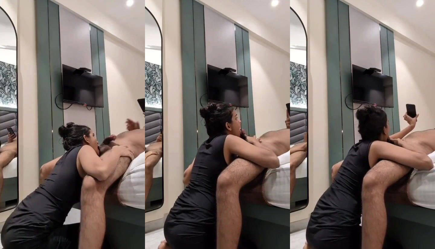 Selfie of an Indian Aunty giving a blowjob to her lover