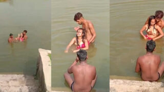 Group of village friends bathing in a lake – Desi MMS video